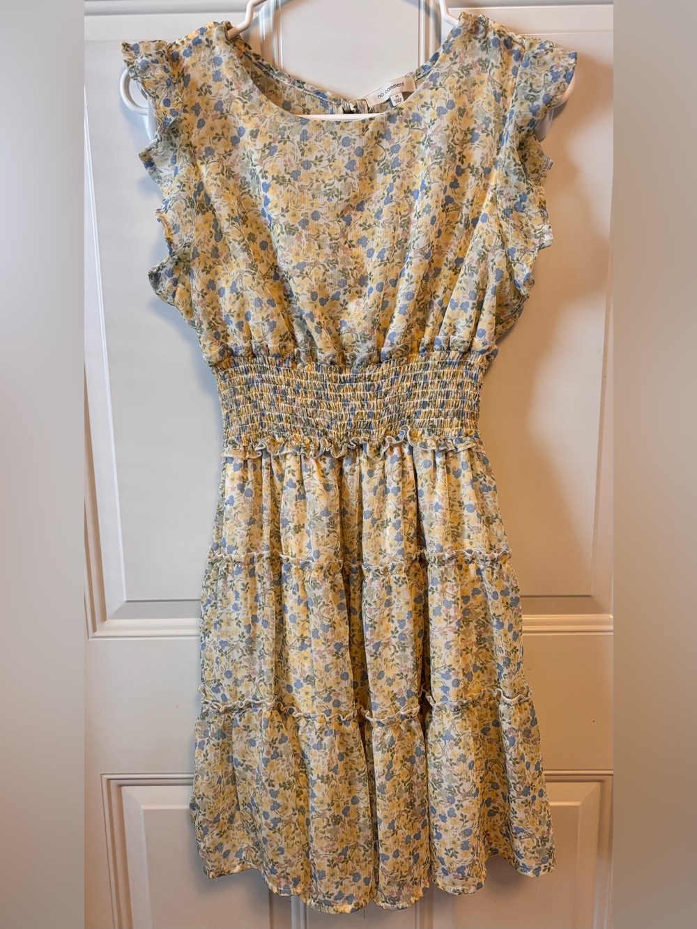 Floral Tiered Smocked Waist Dress - Yellow/Blue